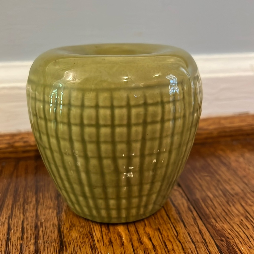 VINTAGE GREEN CANDLE STICK HOLDER OR PLANT POT